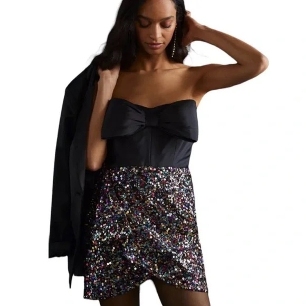 Anthropologie ATSU Sequin Black Bow Mini Dress
